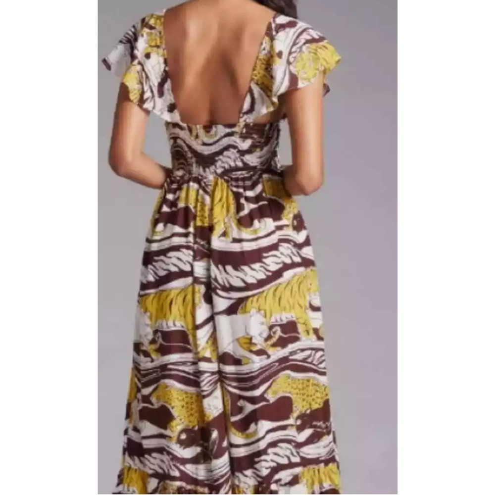 Anthropologie Dress Womens Size Small Cat Lion King Jaguar Maxi Animal Brown New